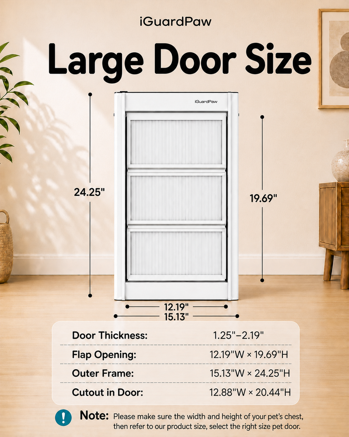 3-Panels Dog Door for Interior/Exterior Doors, Durable Flap