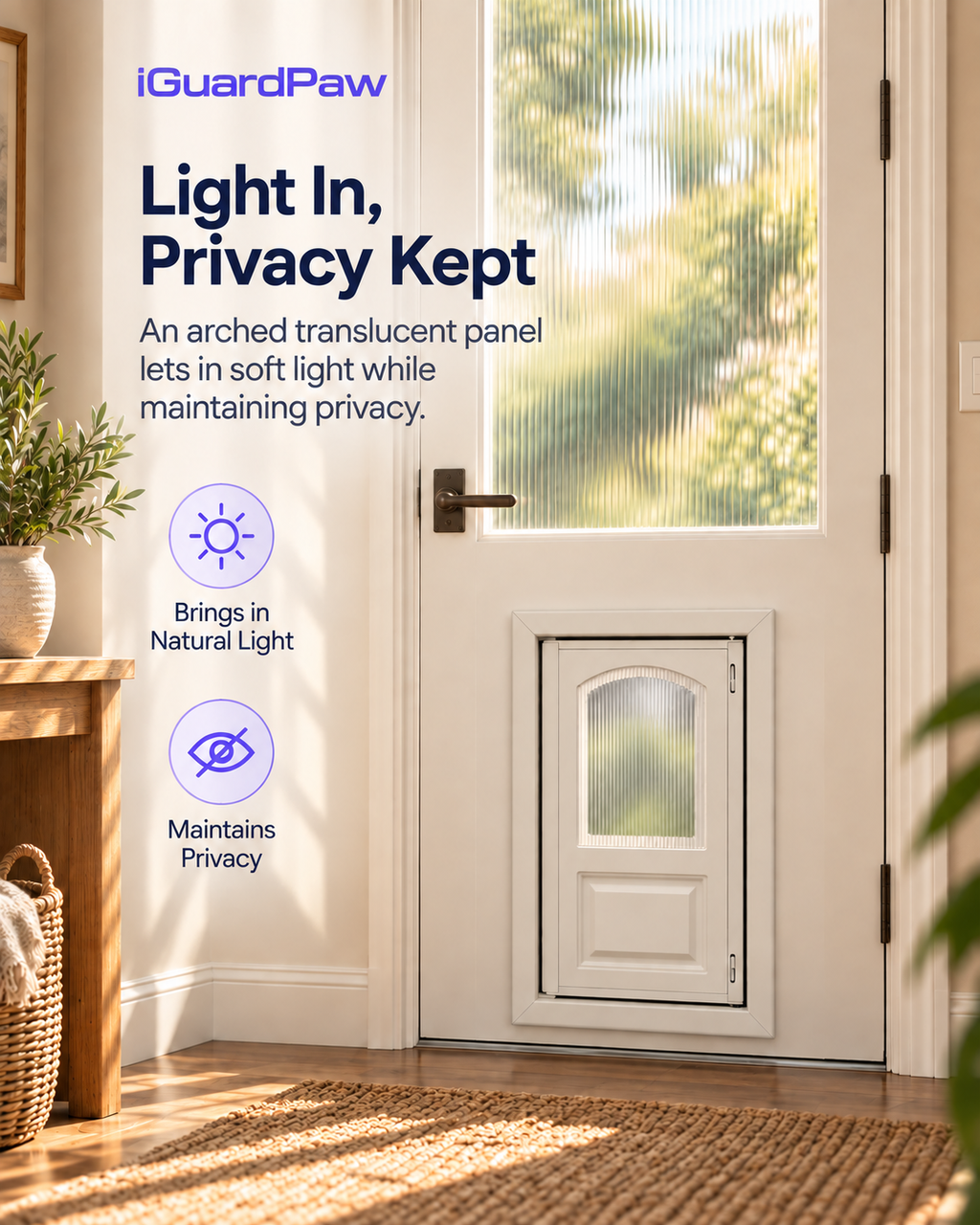 iGuardPaw French-Style Half-Lite Dog Door, Aesthetic Decorative Doggy Door