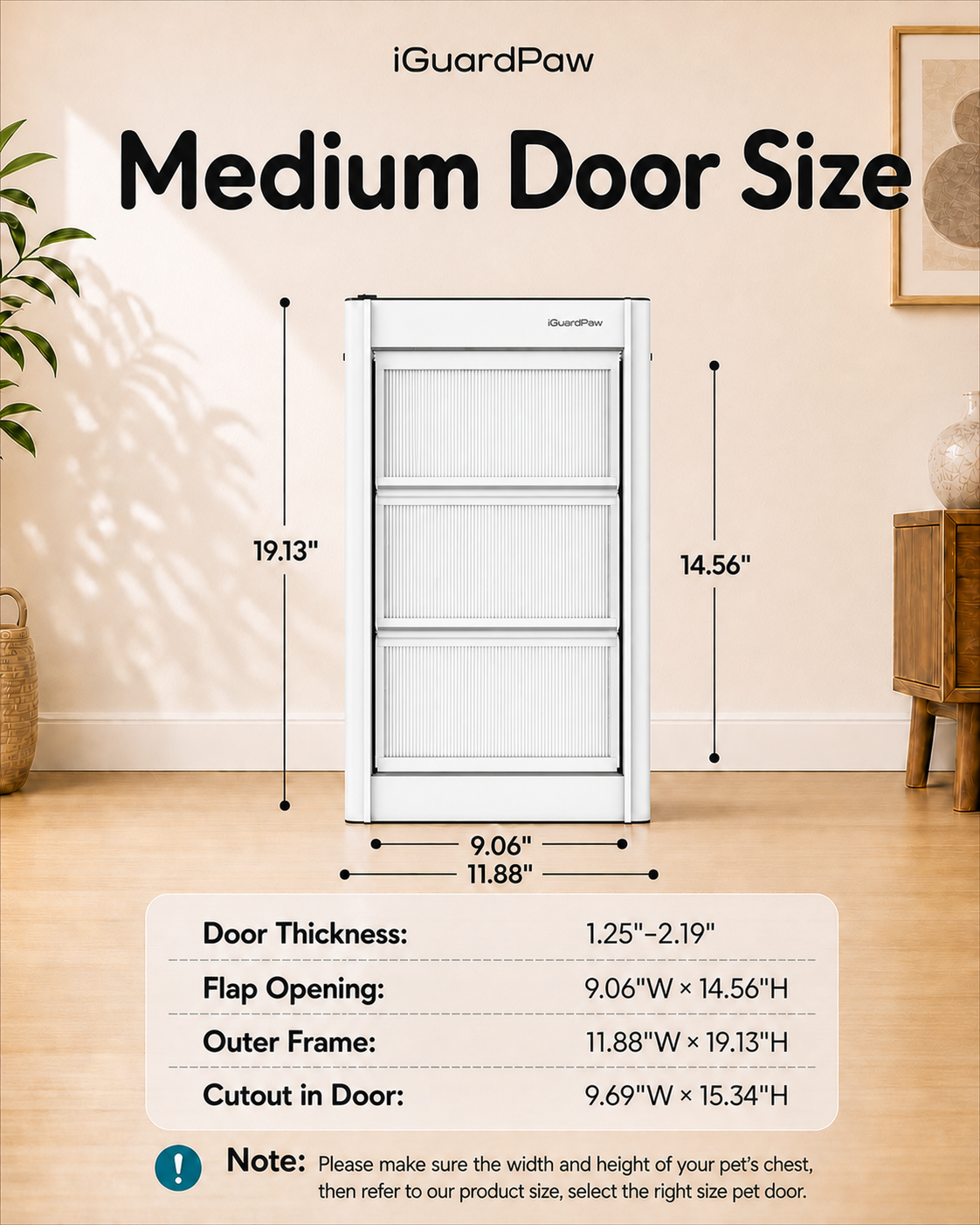 3-Panels Dog Door for Interior/Exterior Doors, Durable Flap